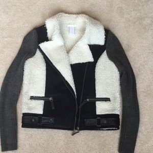 Faux shearling/suede moto jacket